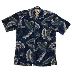 Campia Moda Mens Short Sleeve Hawaiian Shirt Camp Rayon Floral Blue Size M NWOT
